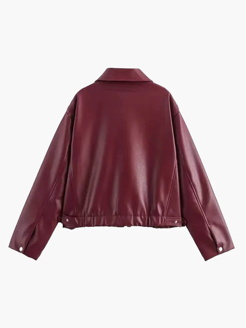 Fiorenza Women's Burgundy Faux Leather Biker Jacket | Fitted