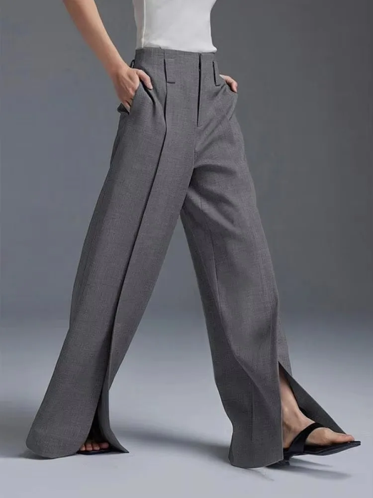 Women's High-Waisted Wide-Leg Trousers | Slit Design