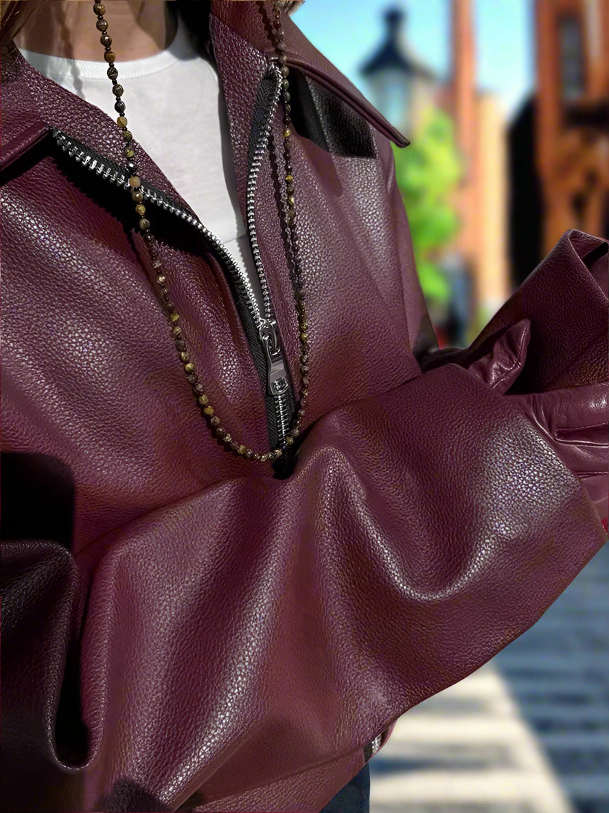 Fiorenza Women's Burgundy Faux Leather Biker Jacket | Fitted