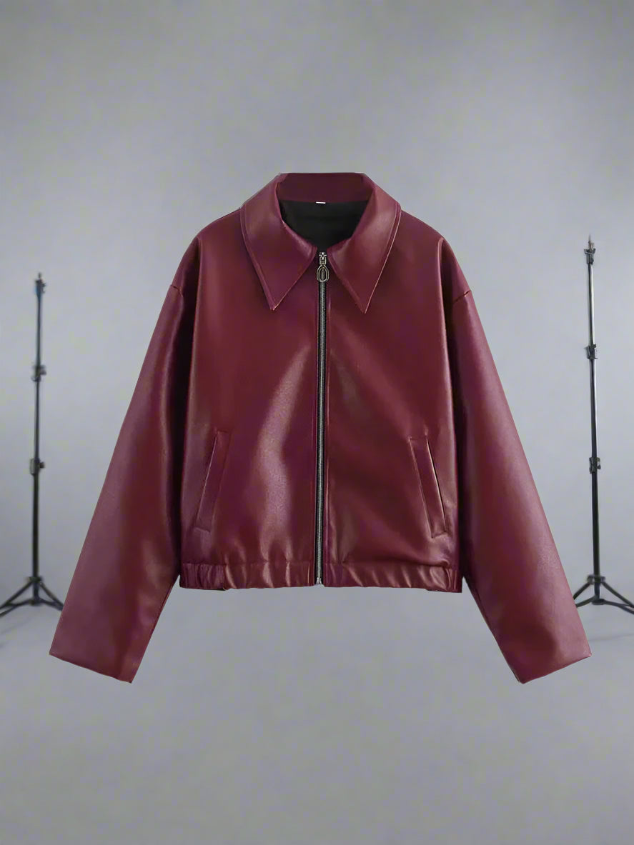 Fiorenza Women's Burgundy Faux Leather Biker Jacket | Fitted