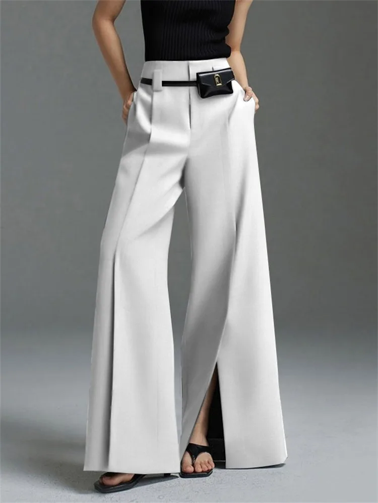 Women's High-Waisted Wide-Leg Trousers | Slit Design