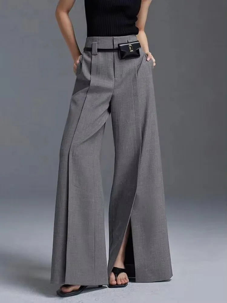 Women's High-Waisted Wide-Leg Trousers | Slit Design