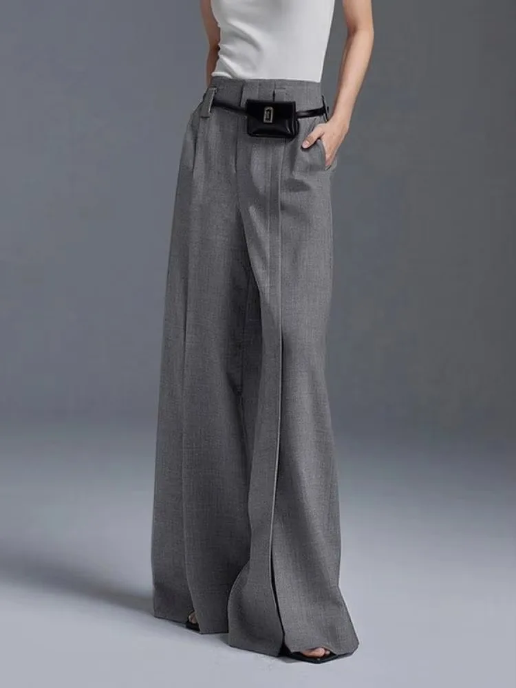 Women's High-Waisted Wide-Leg Trousers | Slit Design