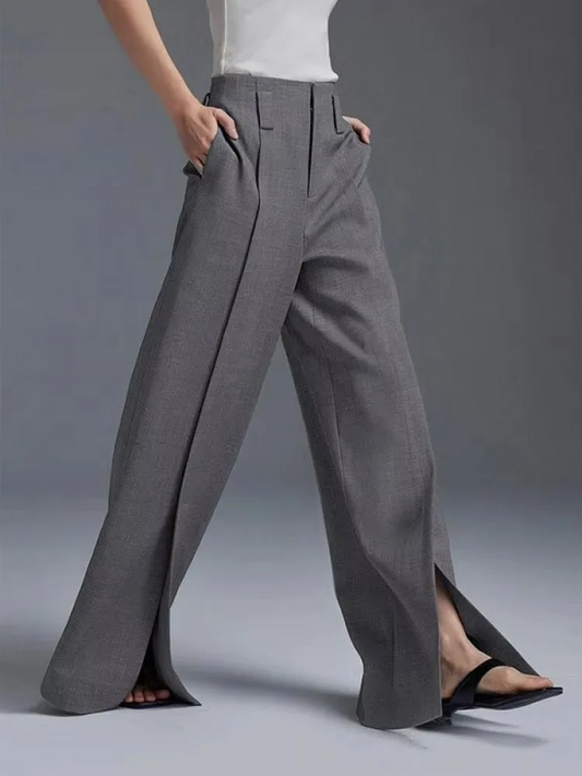 Women's High-Waisted Wide-Leg Trousers | Slit Design