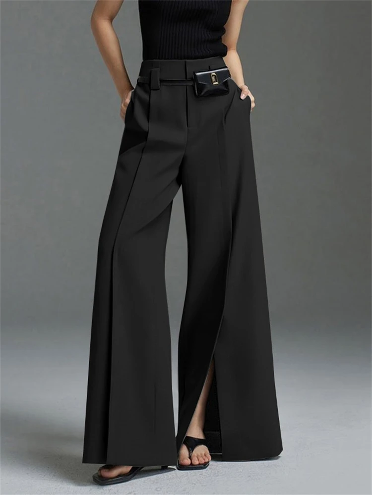 Women's High-Waisted Wide-Leg Trousers | Slit Design