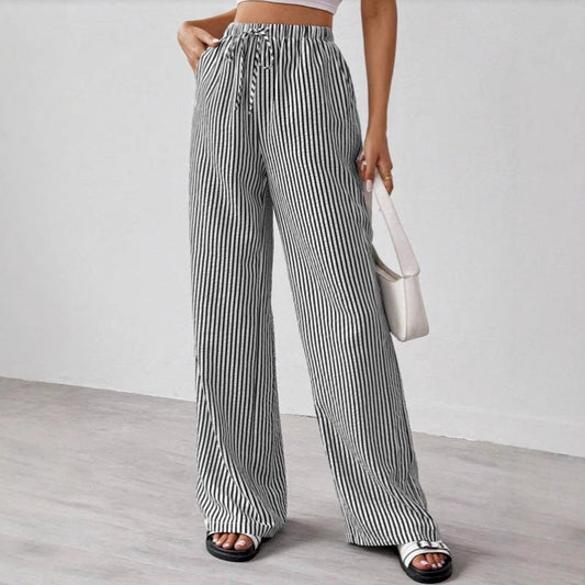 Women's Cotton Straight-Leg Trousers | Adjustable Waist