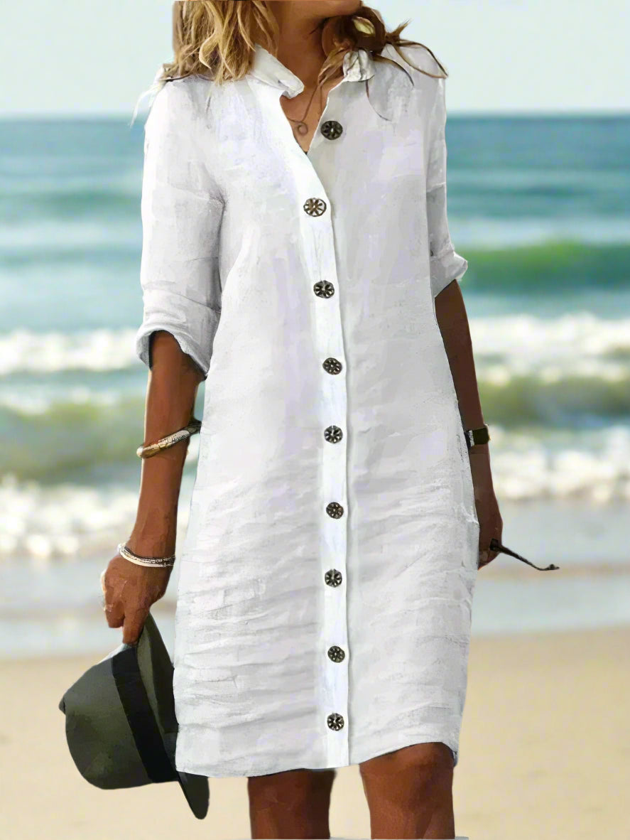 Reese Women's 100% Linen Shirt Dress | Button-Through Summer Dress