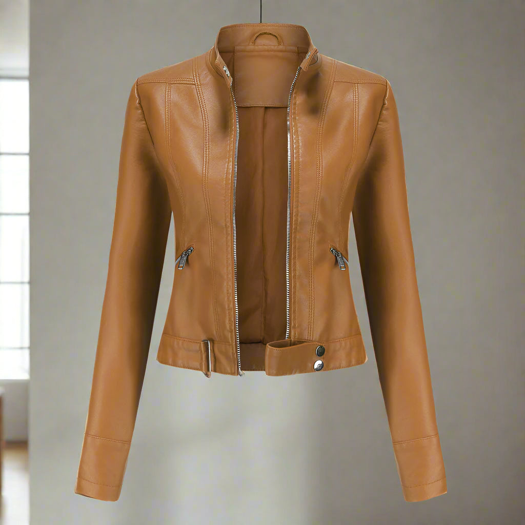 Women's Faux Leather Biker Jacket | Slim Fit & Zip Front