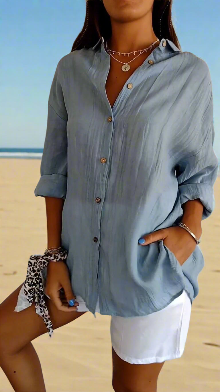 Women's Lightweight Button-Down Shirt | Comfortable Loose Fit Blouse
