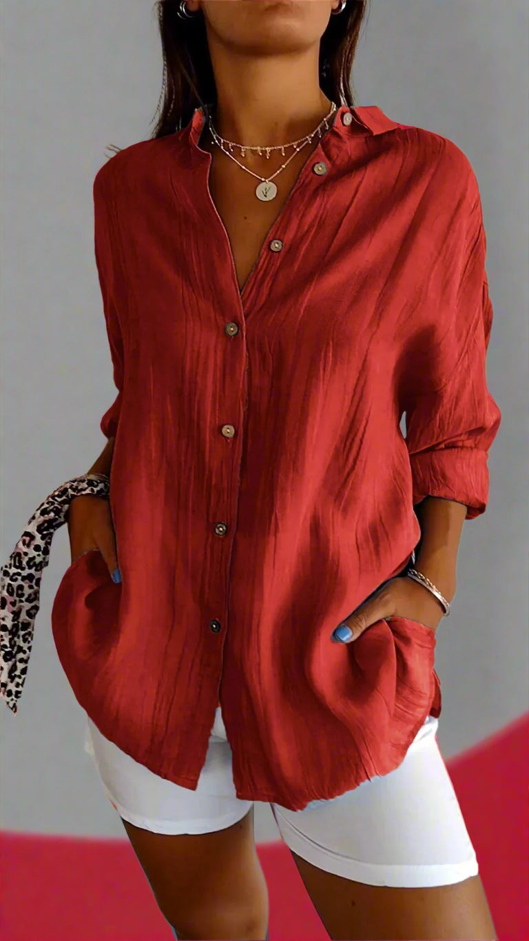 Women's Lightweight Button-Down Shirt | Comfortable Loose Fit Blouse