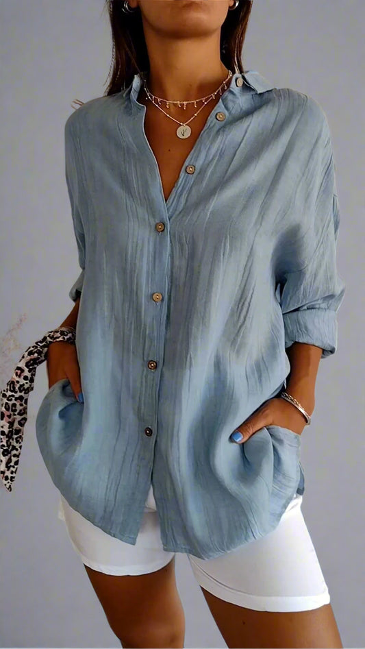 Women's Lightweight Button-Down Shirt | Comfortable Loose Fit Blouse