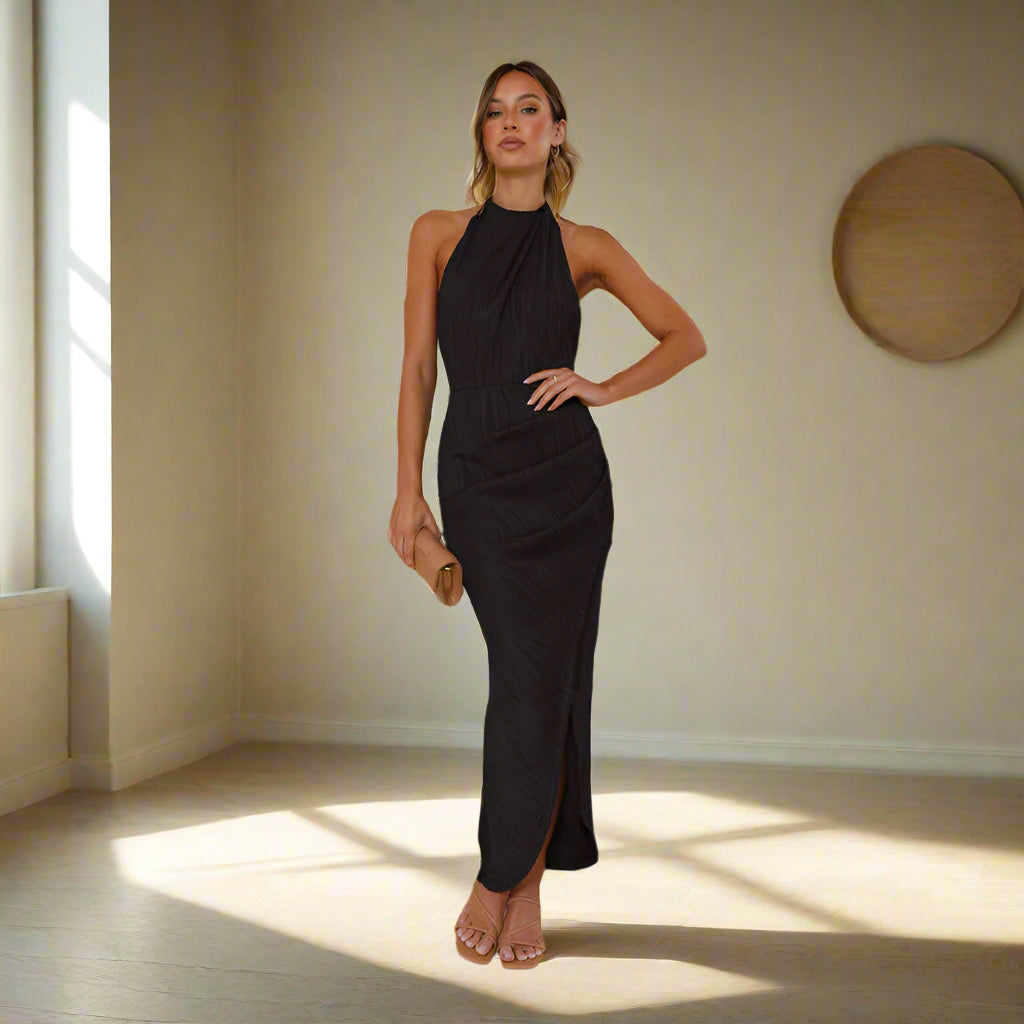 Women's Satin Backless Cocktail Dress | Slim Fit Midi