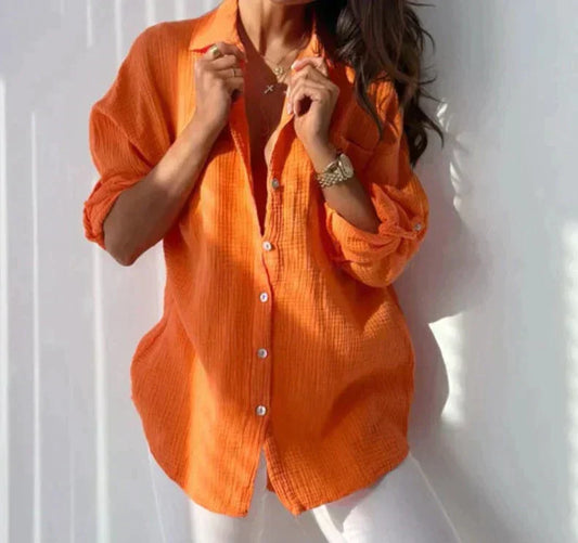 Women's Cotton Long Sleeve Blouse | Slim Fit Summer Top